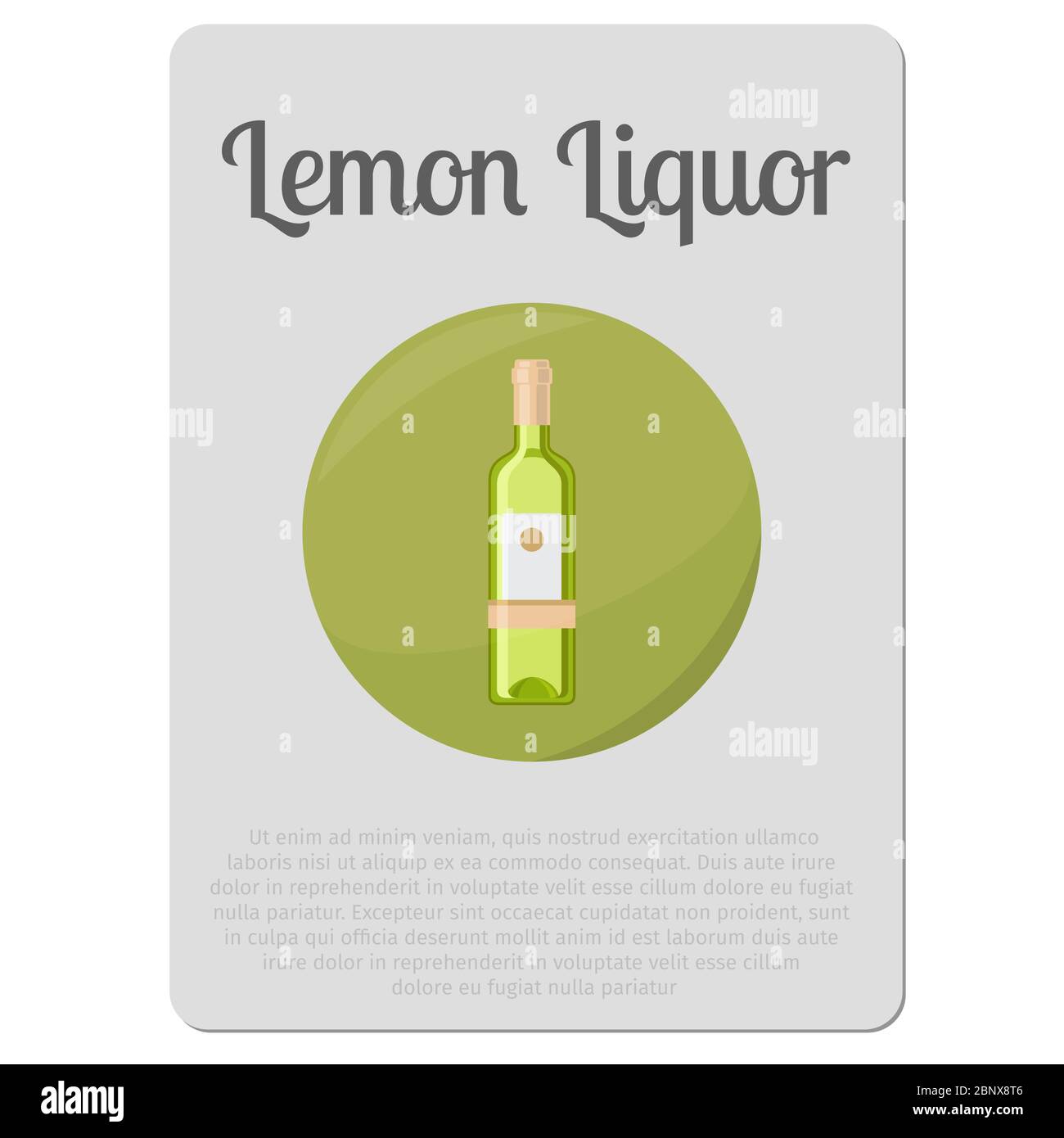 Lemon liquor alcohol. Sticker with bottle and description vector