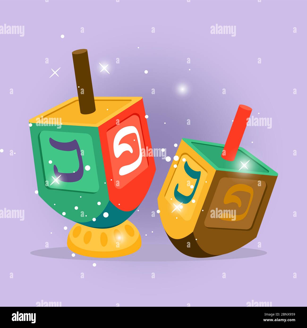 Hebrew vector cartoon illustration with shining elements on violet background Stock Vector