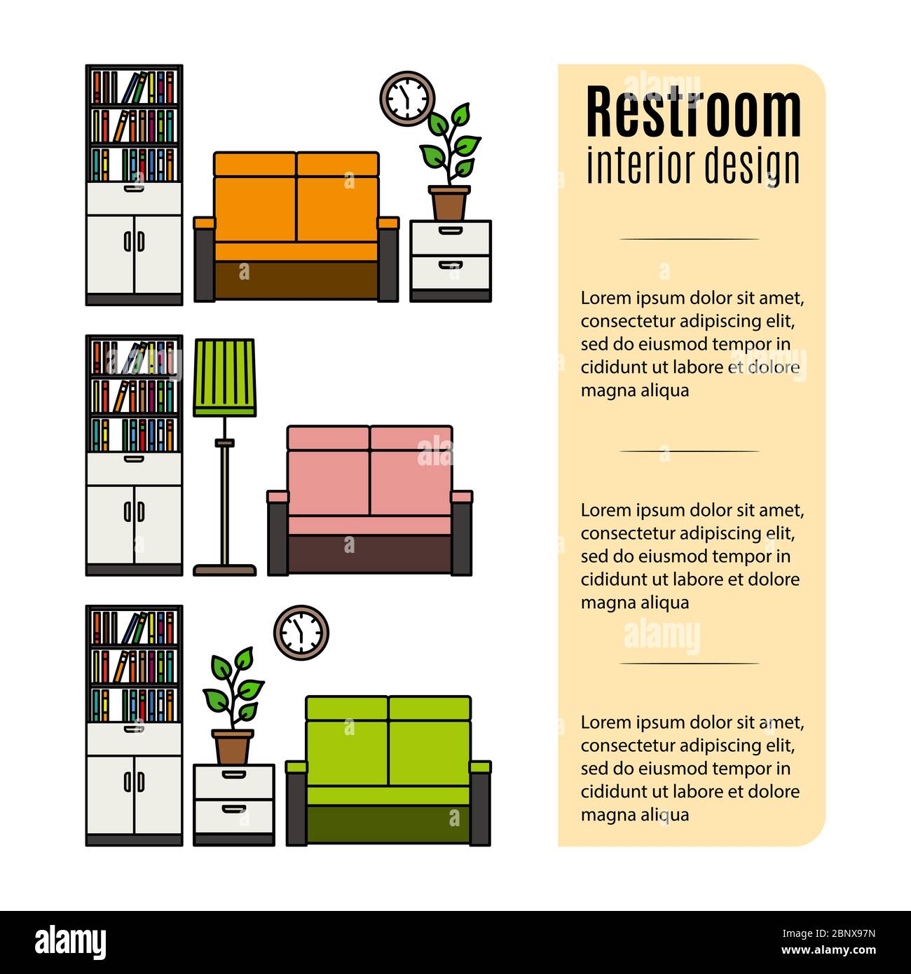 Infographic design with furniture for restroom. Vector illustration