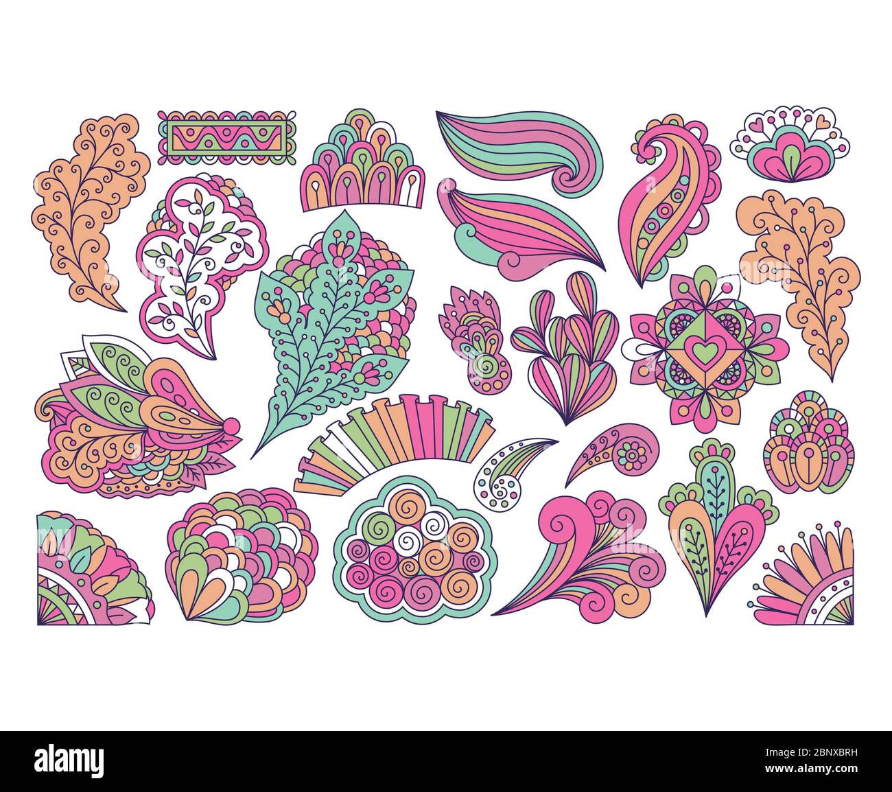 Hand drawn doodle style cute colorful floral elements. Vector ...