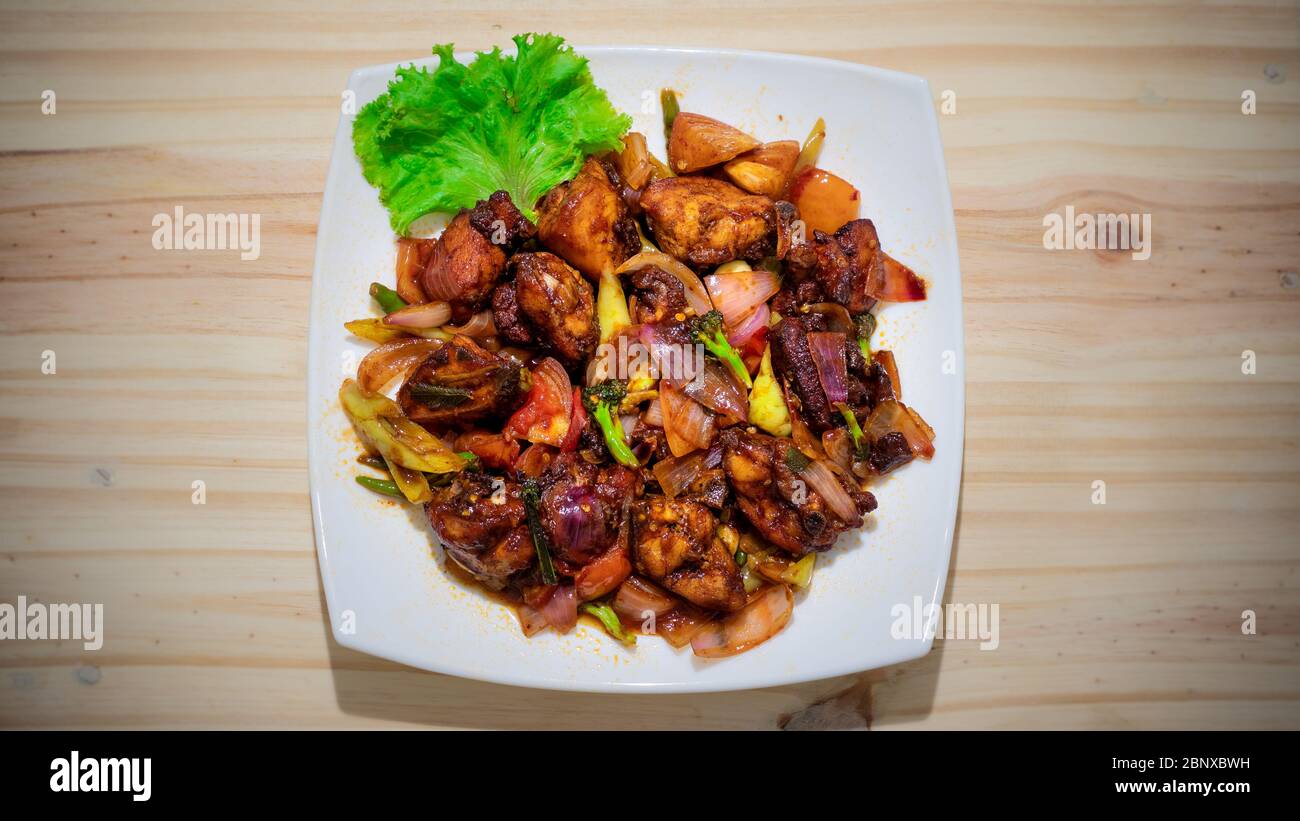 Sri Lankan Devilled Chicken Cuisine Dish Top View Stock Photo Alamy