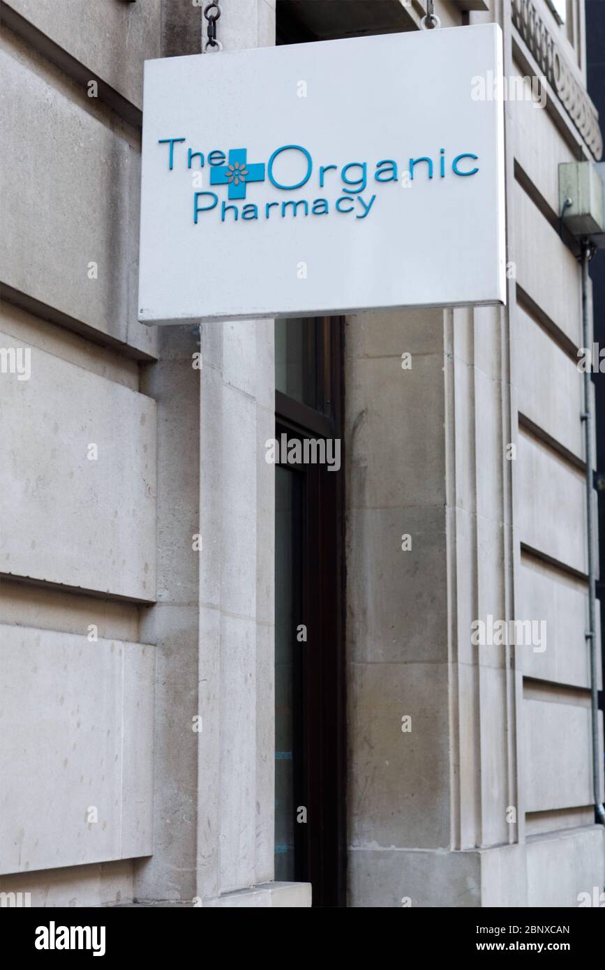 sign for the organic pharmacy, London Stock Photo
