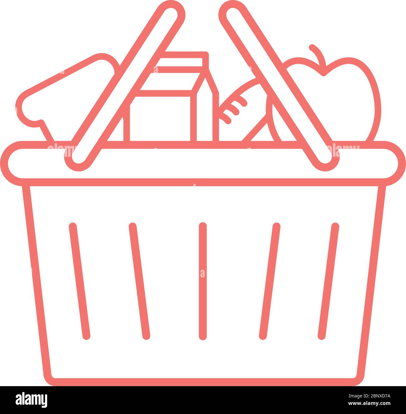 Milk box apple and bread inside basket line style icon vector design Stock Vector