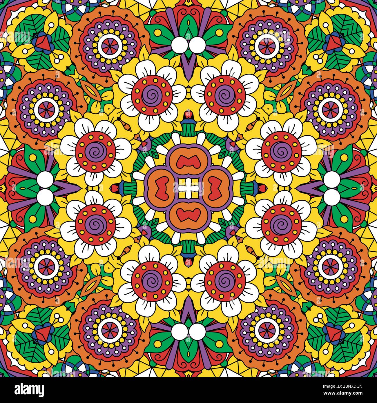Ethnic bright mandala style flowers pattern. Vector illustration Stock ...