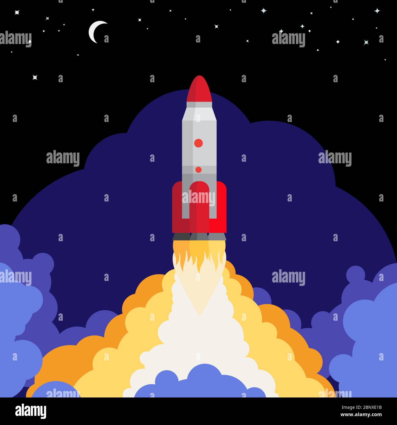 Space rocket launch against the night sky background vector illustration Stock Vector
