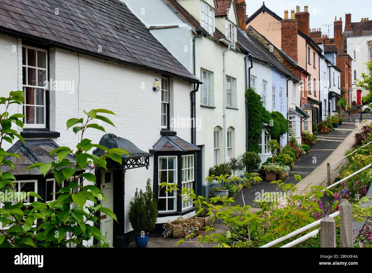 Cottages in Lower Broad Street, Ludlow, Shropshire Stock Photo