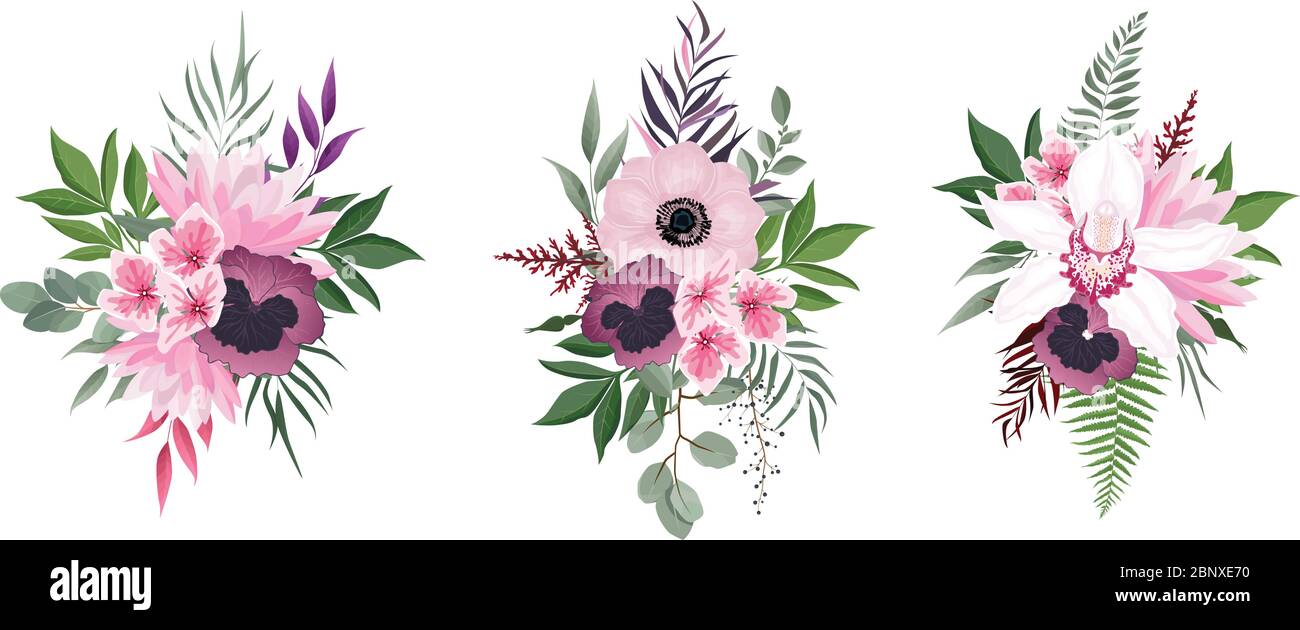 Vector flowers set. Colorful floral collection with leaves and flowers ...