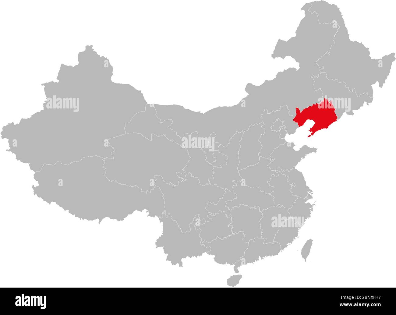 Liaoning province highlighted on china map. Gray background. Asian country. Stock Vector