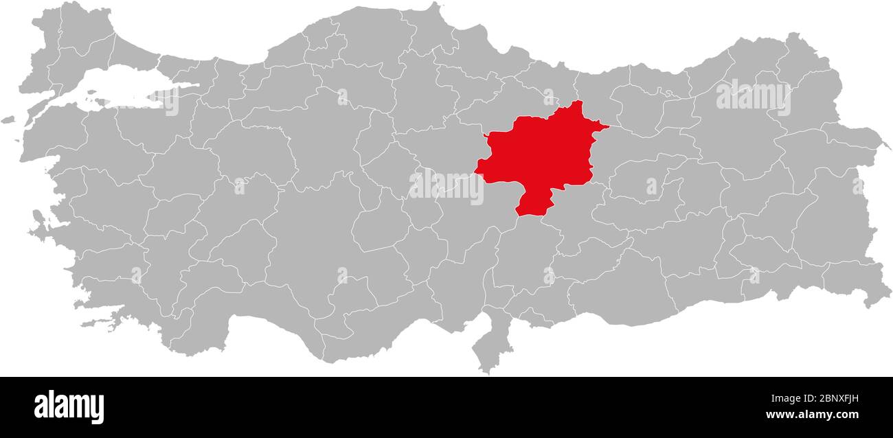 Sivas province highlighted on turkey map vector. Gray background Stock ...