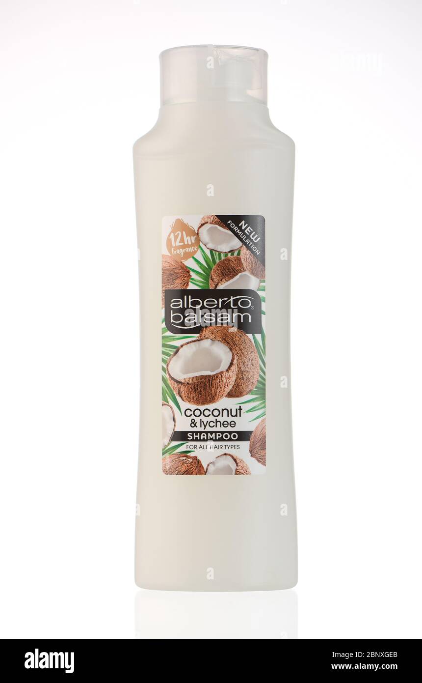 Alberto balsam coconut and lychee shampoo shot in studio and isolated against a white Stock Photo Alamy
