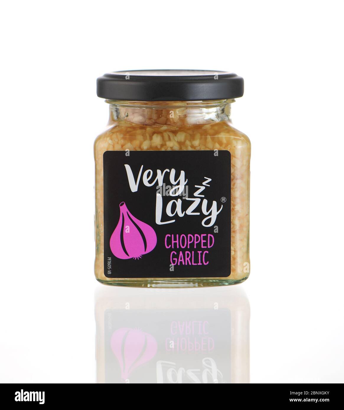 Very Lazy chopped garlic jar in studio isolated against a white background Stock Photo Alamy