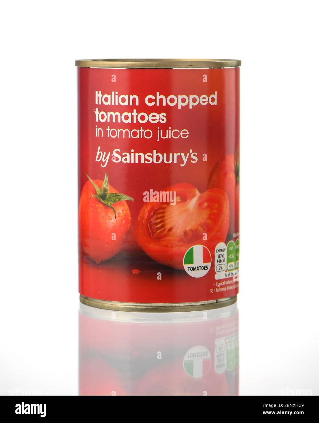 Sainsburys brand Italian chopped tomatoes can isolated on white