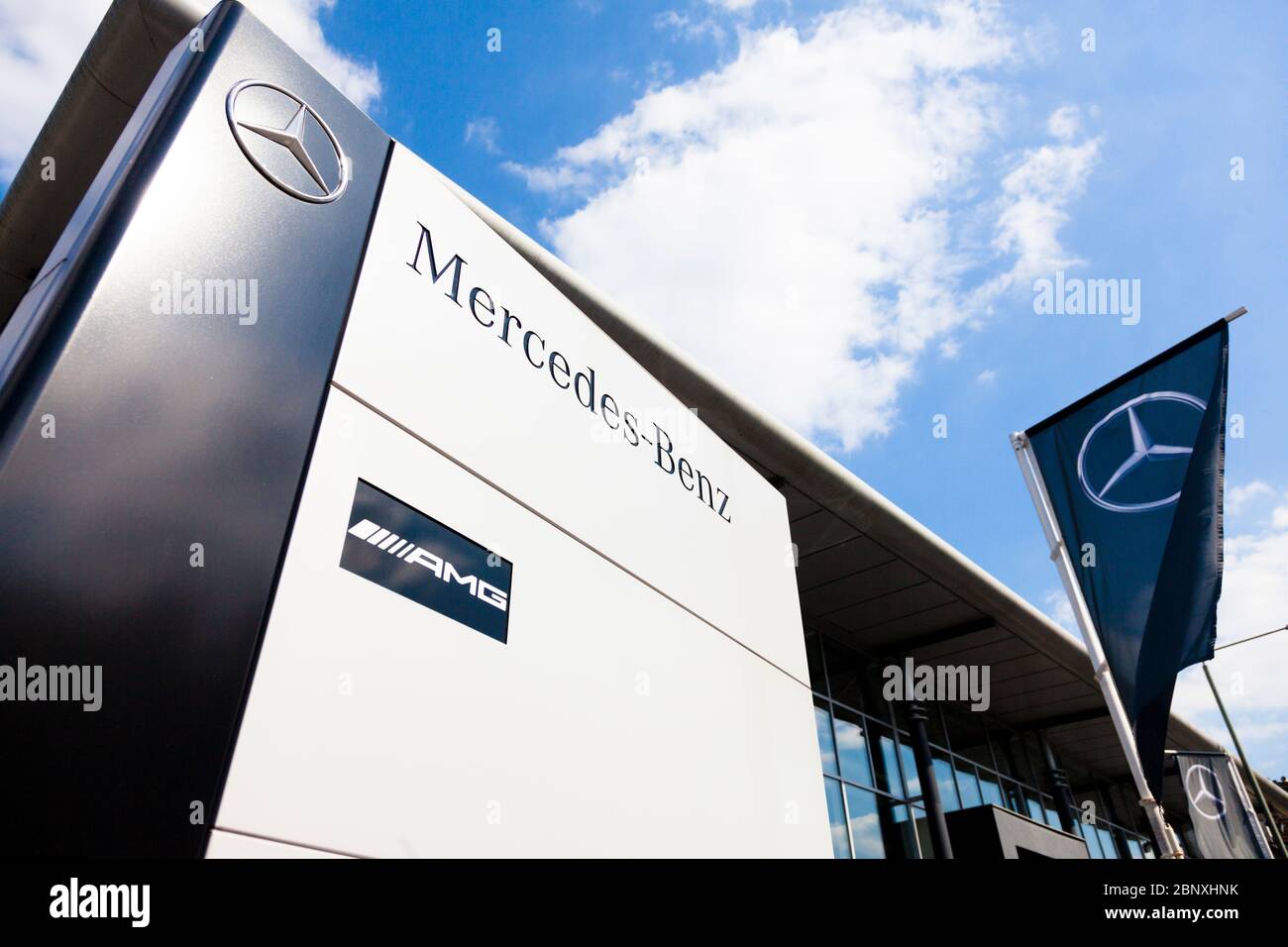 Sign outside a Mercedes-Benz car showroom, London, UK. Stock Photo