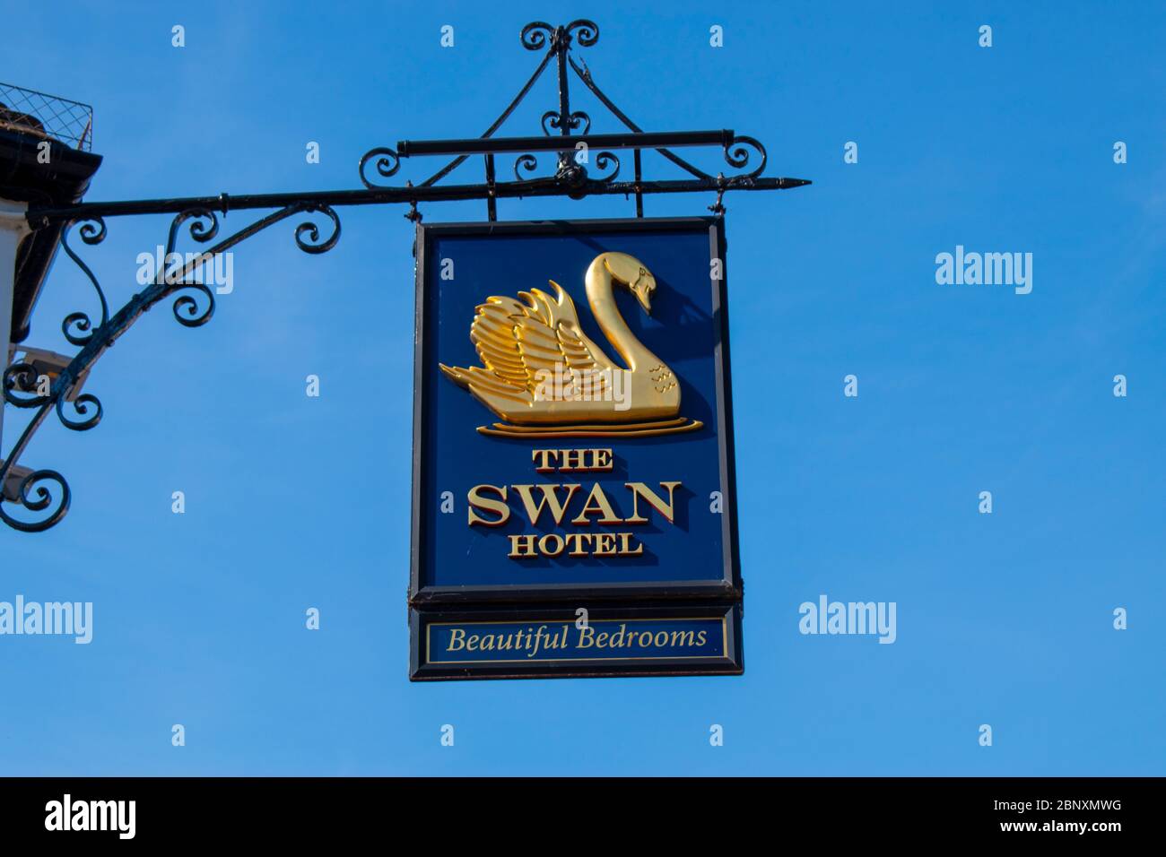 Arundel, West Sussex, UK, May 15, 2020, The Swan Hotel sign in the tourist town of Arundel near the banks of the River Arun. Stock Photo