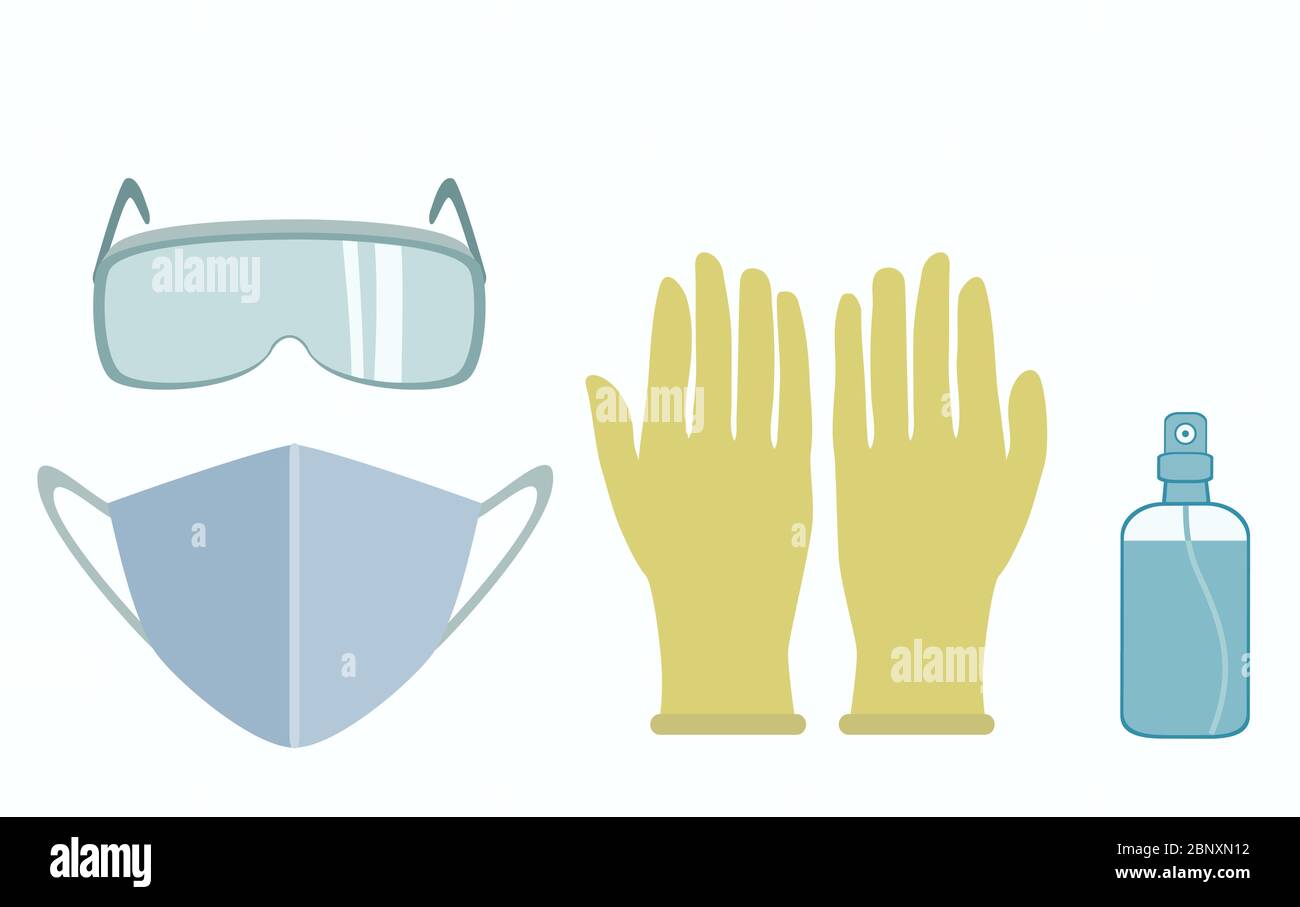 Personal protective kit against a biochemical threats. Stock Vector