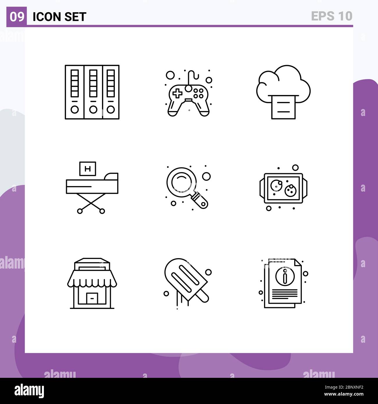Mobile Interface Outline Set of 9 Pictograms of search, health, cloud, form, disease Editable Vector Design Elements Stock Vector