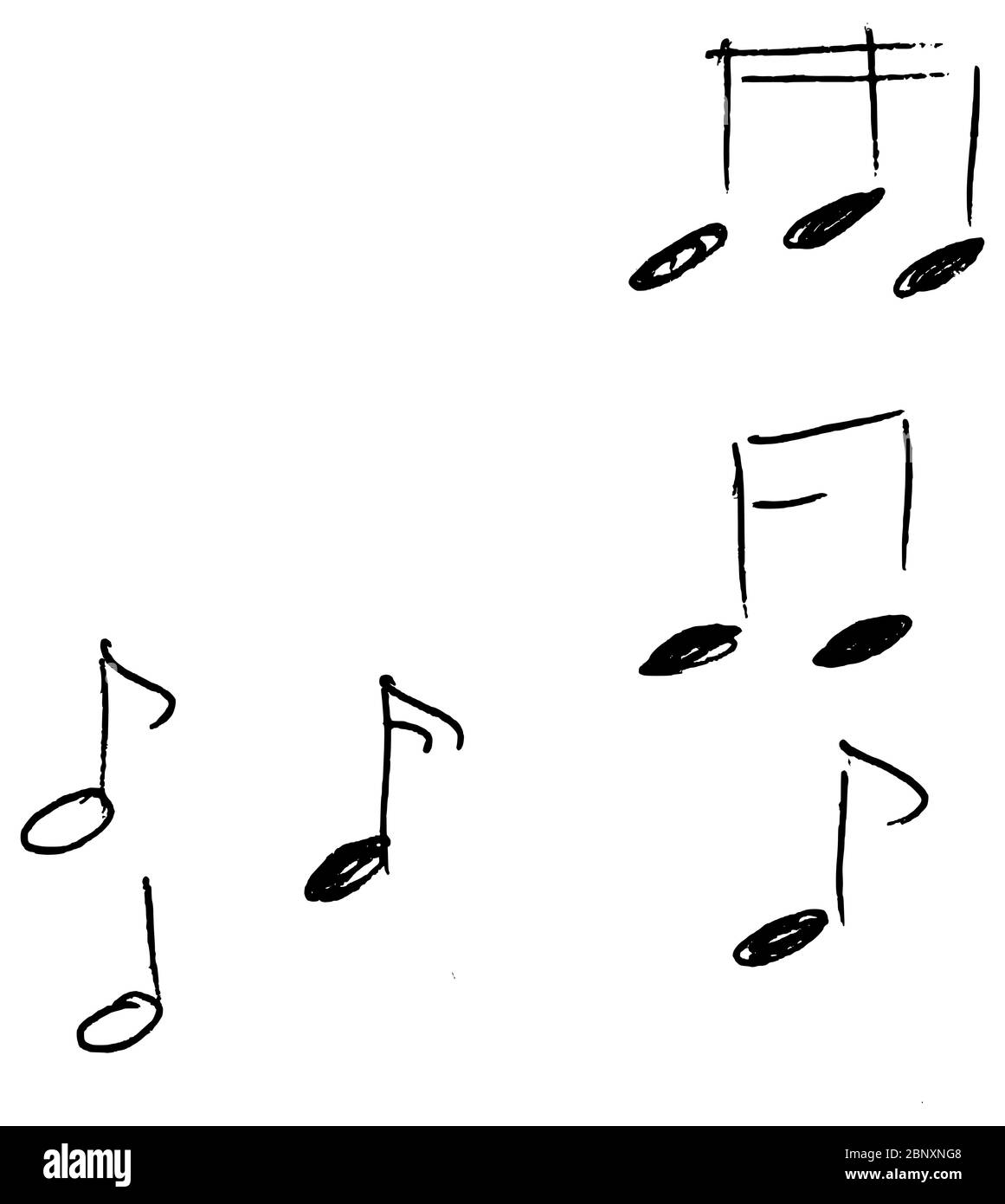 Bunch of hand drawn musical notes of different kind Stock Photo