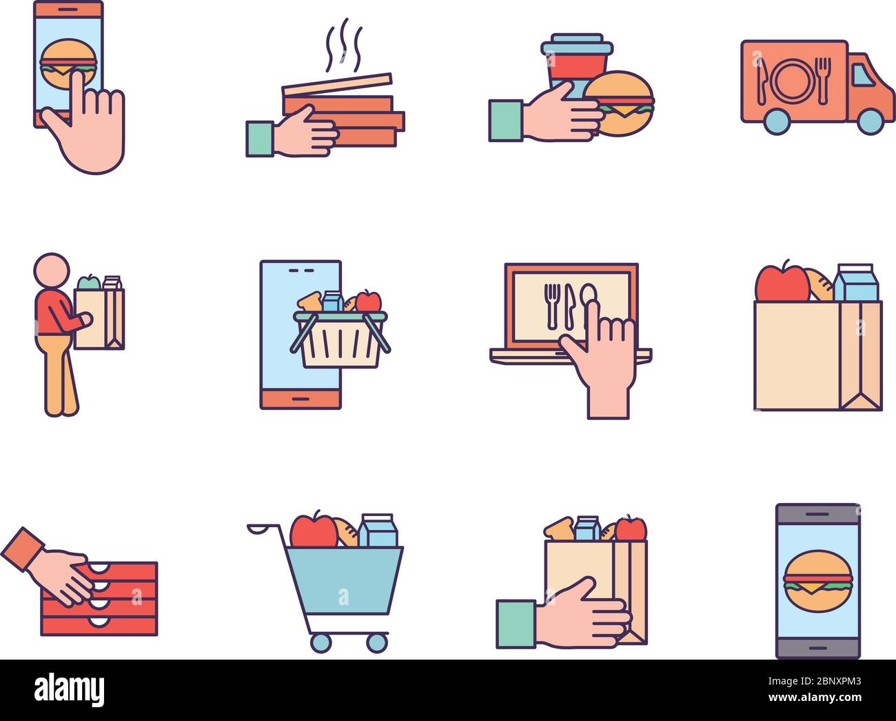 Food delivery line and fill style icon set vector design Stock Vector ...