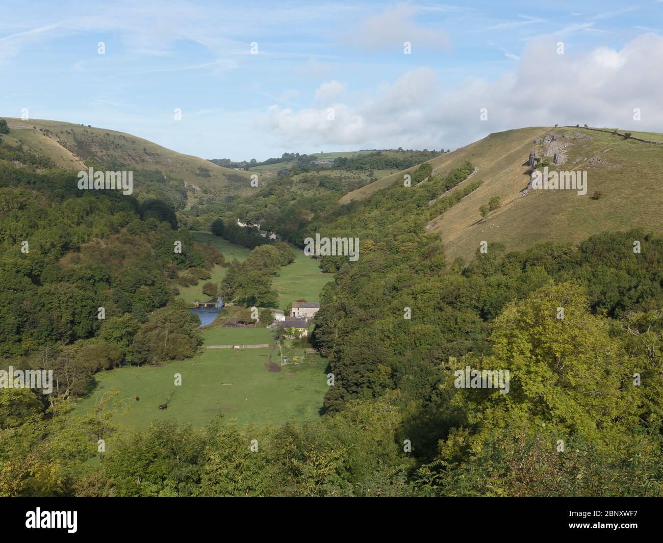 Monsal Dale and the River Wye seen from Monsal Head in the Peak District National Park, Little Longstone, Bakewell, United Kingdom Stock Photo