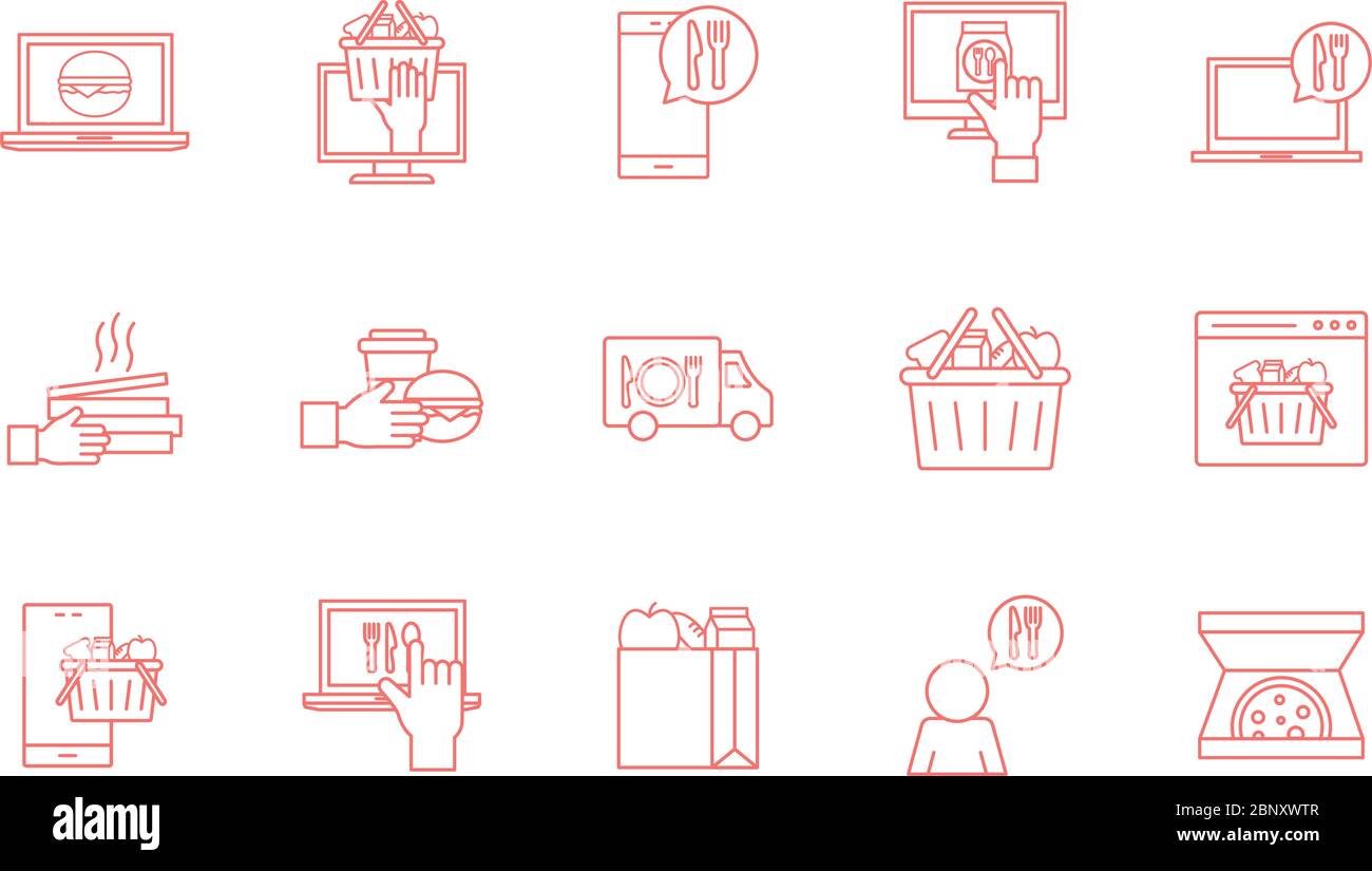 Food delivery line style icon set vector design Stock Vector Image ...