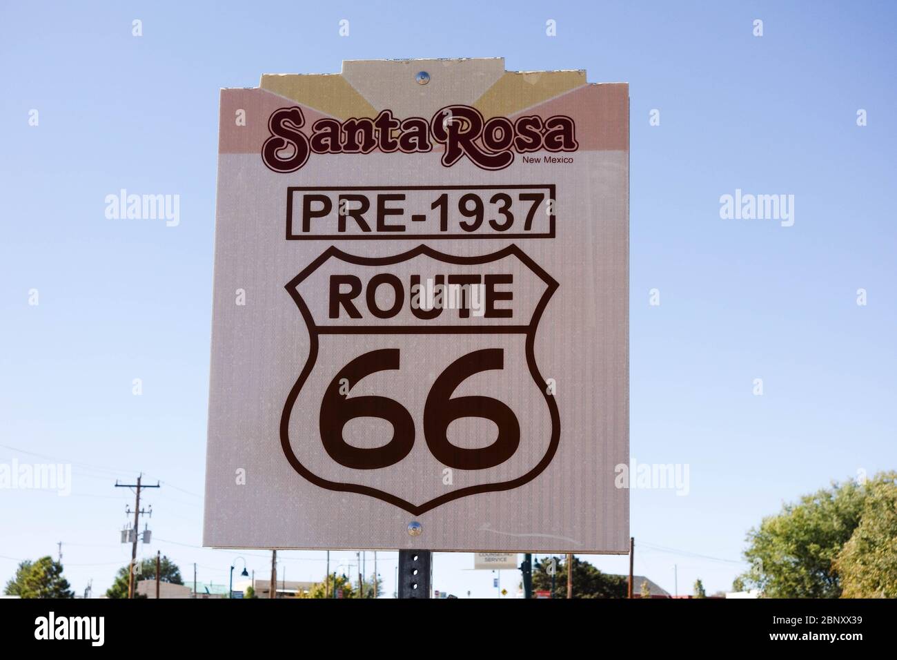 Historic Route 66 sign in Santa Rosa, New Mexico Stock Photo