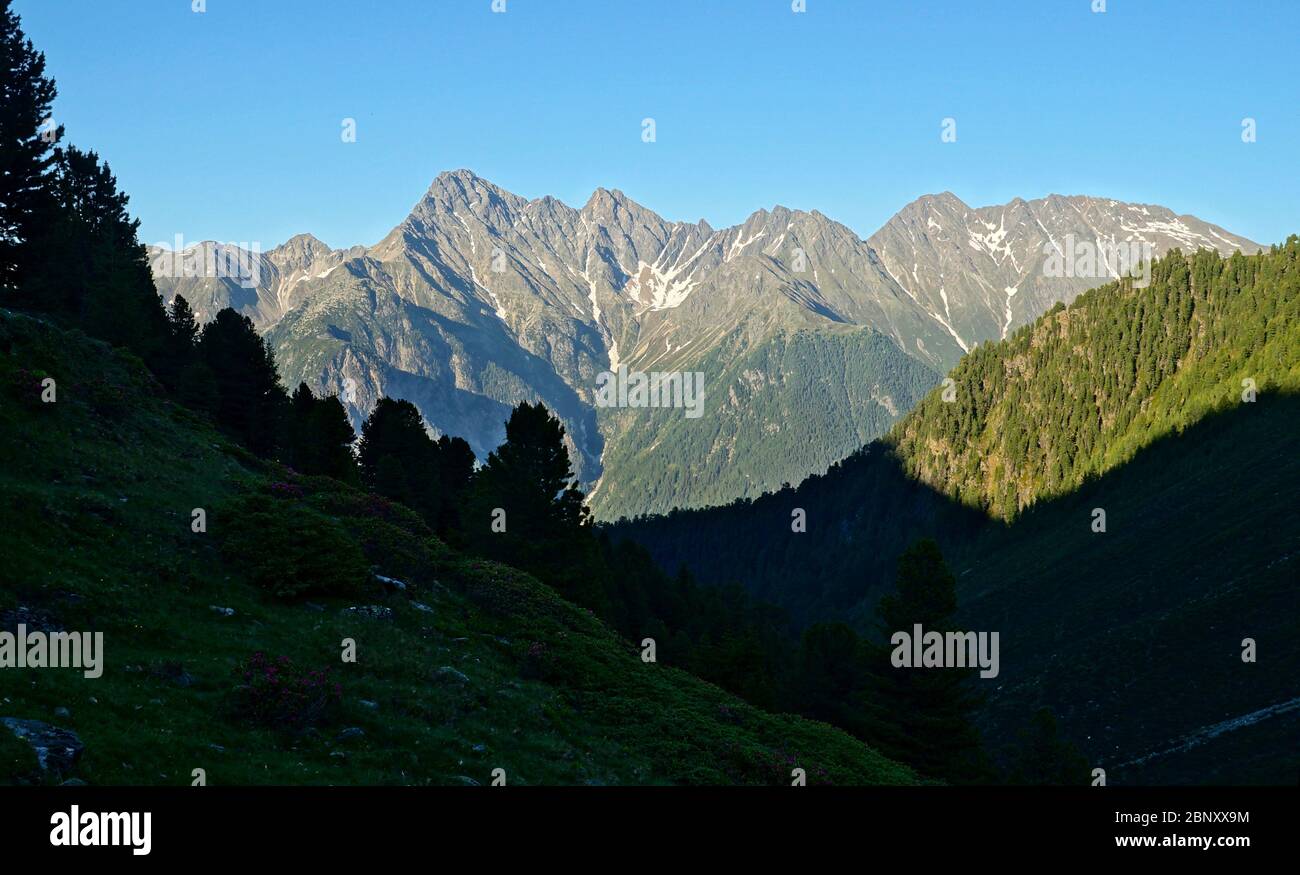beautiful panoramic view of the Pitztal mountains in Tirol Stock Photo