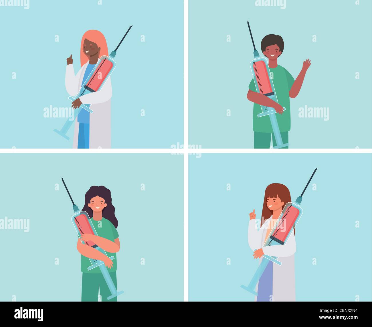 Female and male doctors with injections vector design Stock Vector ...