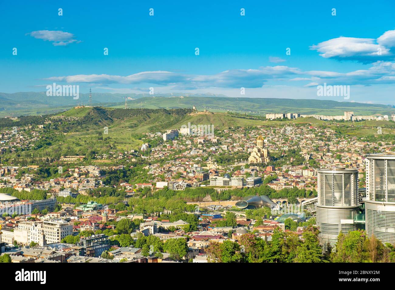 Tbilisi, of Georgia, Caucasus. Panorama landscape with cloudy blue sky Stock Photo