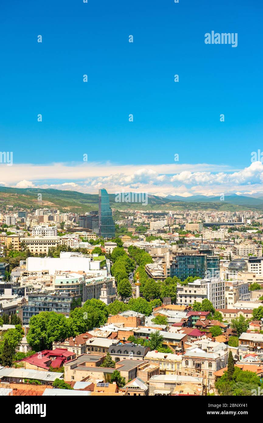 Cityscape of Tbilisi, Tiflis, Georgia, Caucasus. Landscape with beautiful blue sky Stock Photo