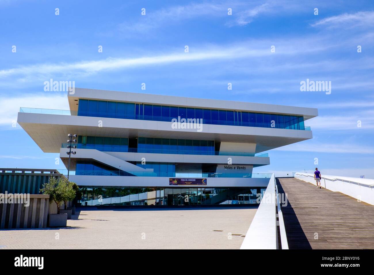 Valencia, Spain: June 14, 2015 - Structure built to allow an optimal view of the 2007 America's Cup is made up of four geometrically and dynamically c Stock Photo