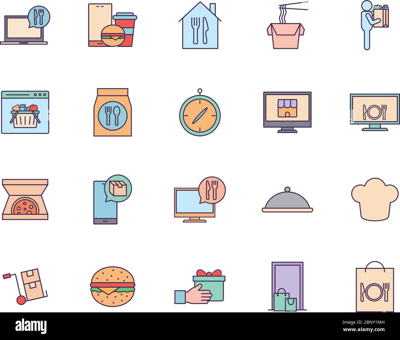 Food delivery line and fill style icon set vector design Stock Vector ...