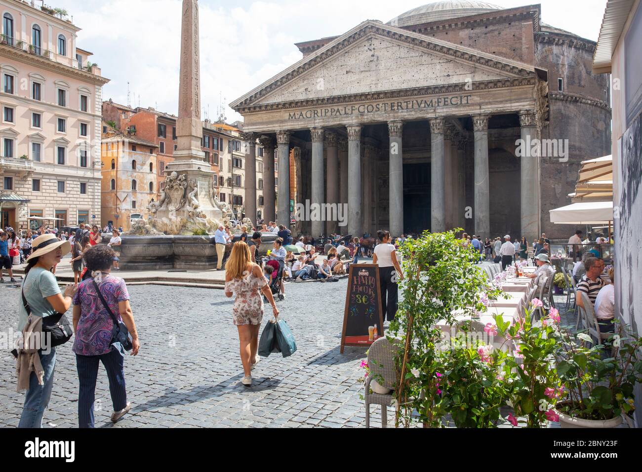 The Pantheon building and cobbled streets square, centre of Rome,Italy on a spring day Stock Photo