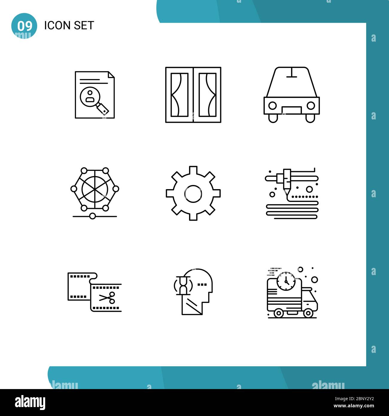 9 Thematic Vector Outlines and Editable Symbols of data, learning