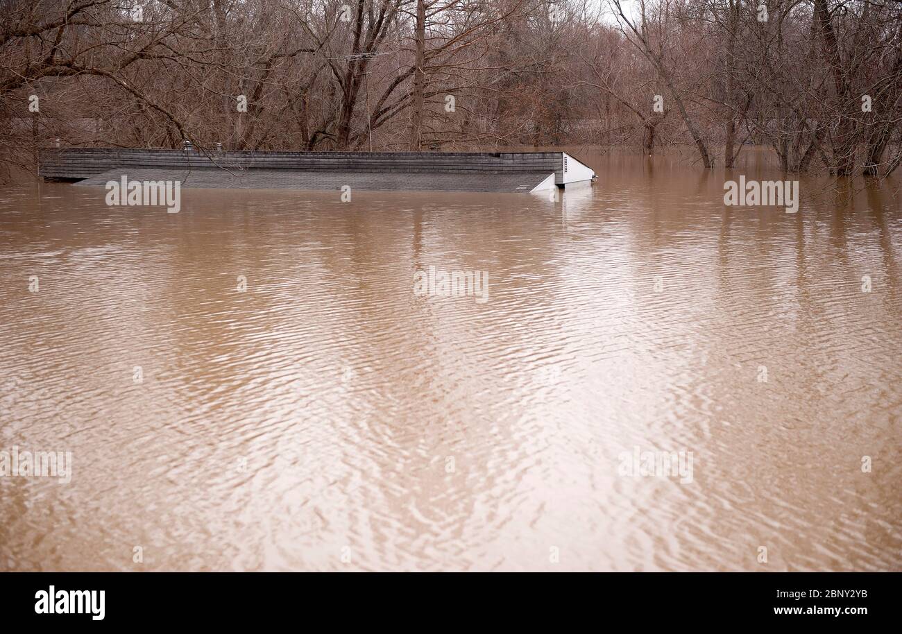 2016 flooding in Arnold, Missouri USA along the Meramec River near St. Louis. Stock Photo