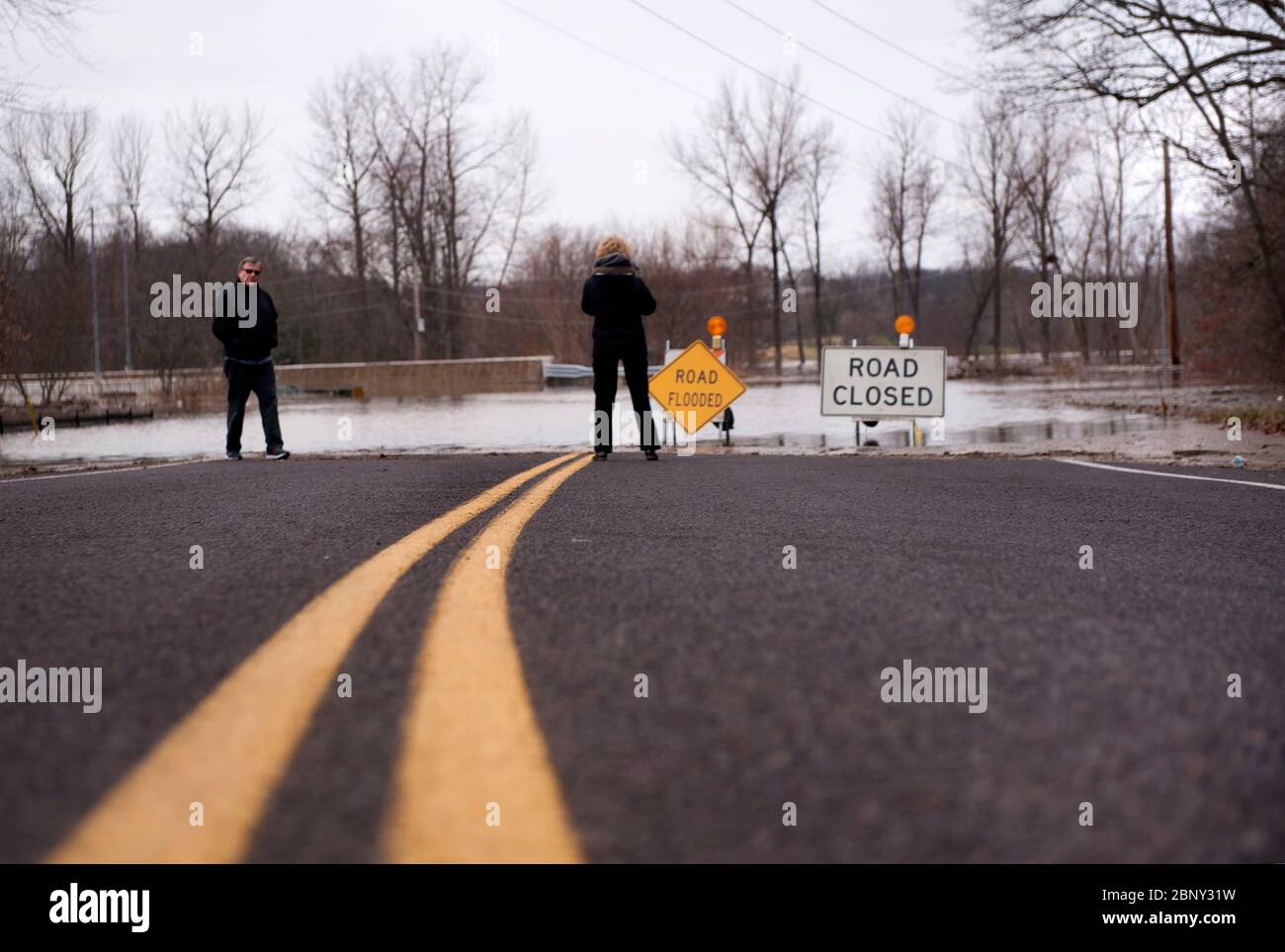 2016 flooding in Arnold Missouri USA along the Meramec River, tributary of the Mississippi. Stock Photo