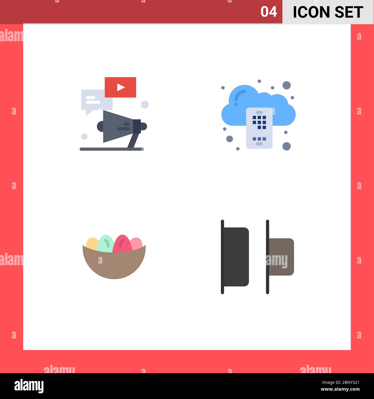 Pictogram Set of 4 Simple Flat Icons of megaphone, bowl, chat, cloud, easter Editable Vector Design Elements Stock Vector