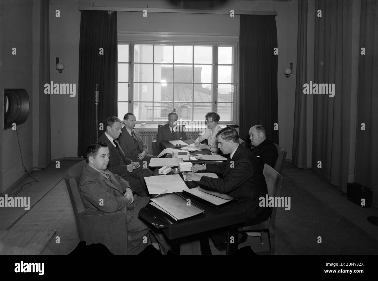 Rehearsal of a radio play by Archives of the Finnish Broadcasting Company Yle Stock Photo