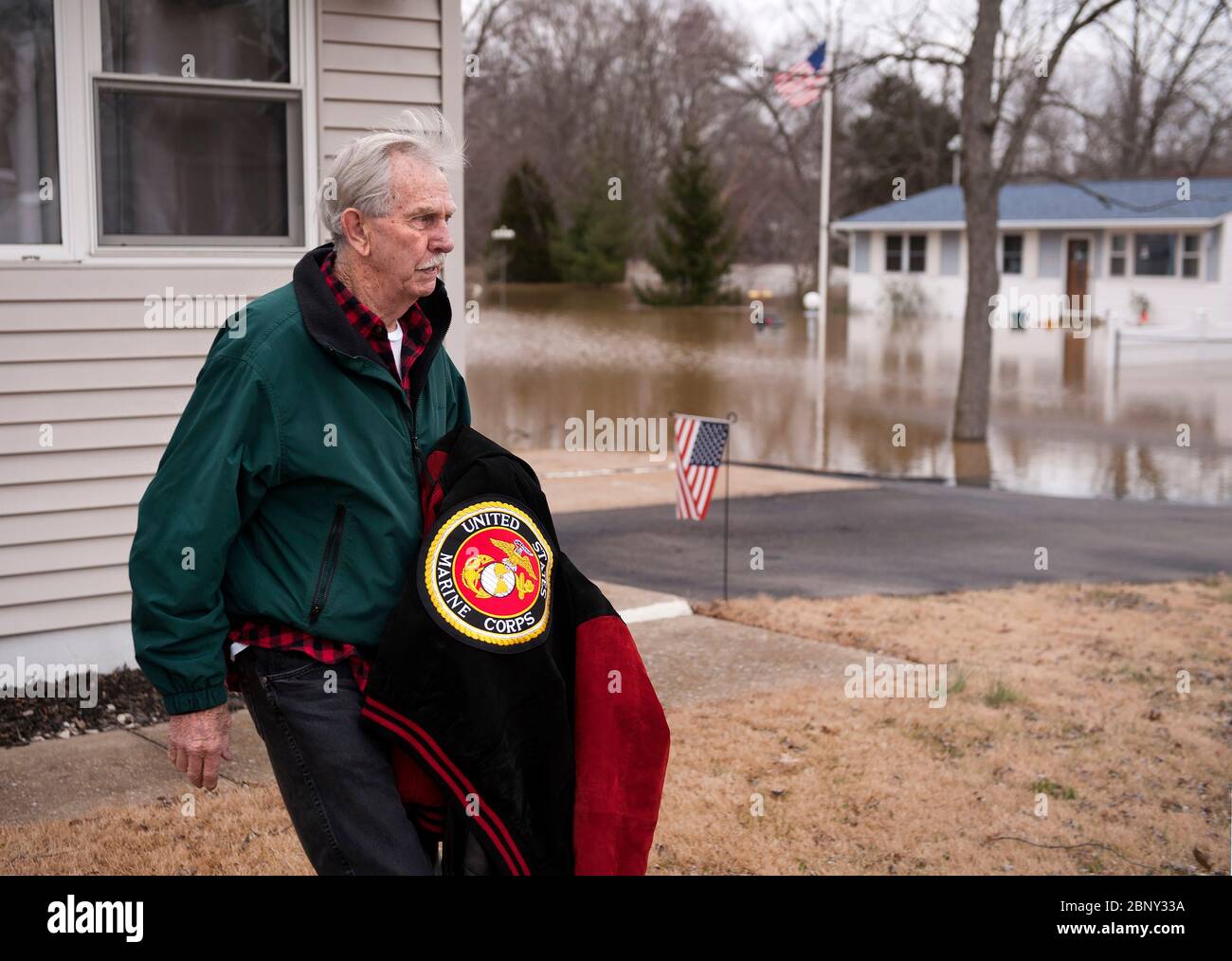 2016 flooding in Arnold Missouri USA along the Meramec River, tributary of the Mississippi. Stock Photo