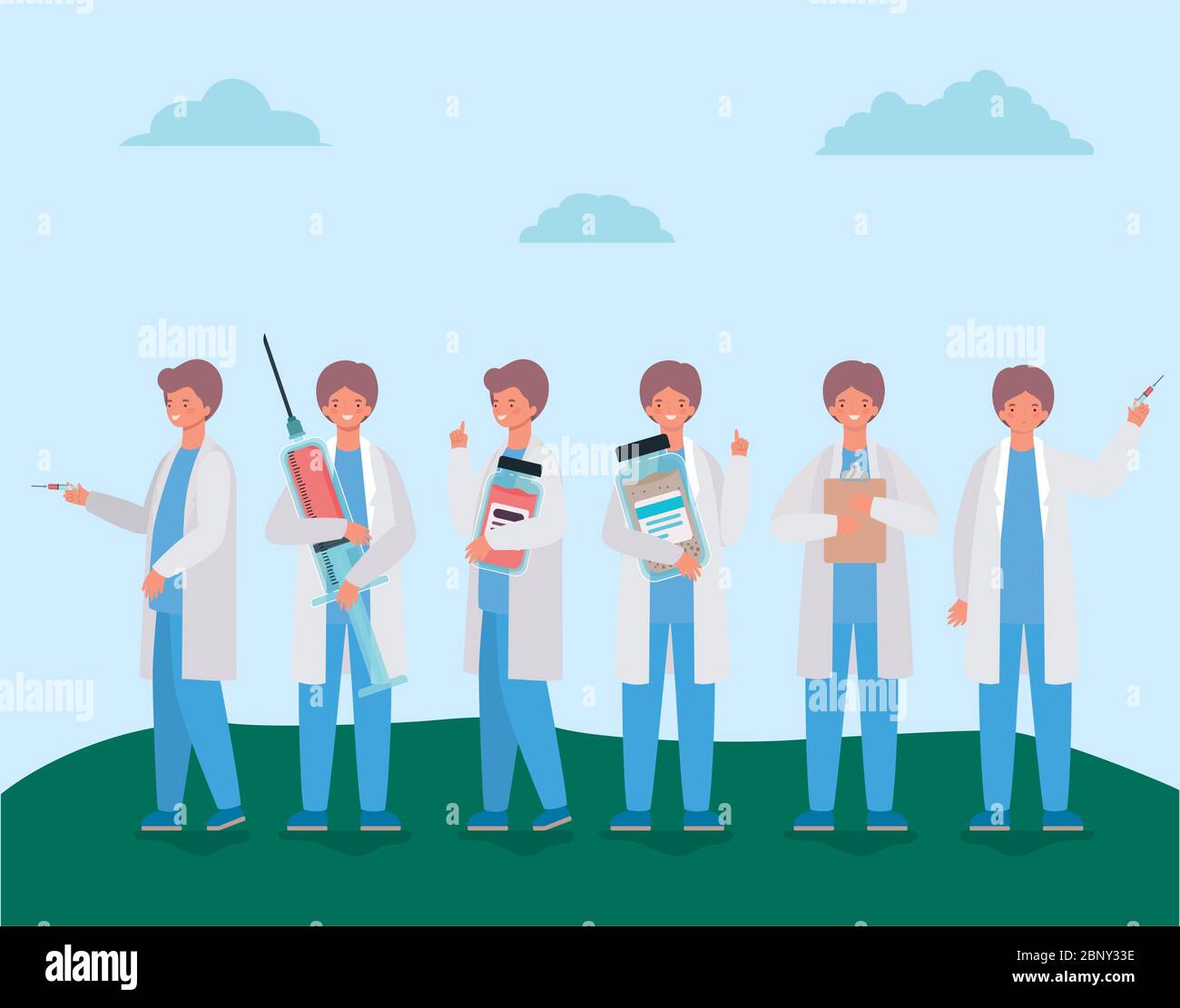 male doctors with injection and medicine jars vector design Stock ...