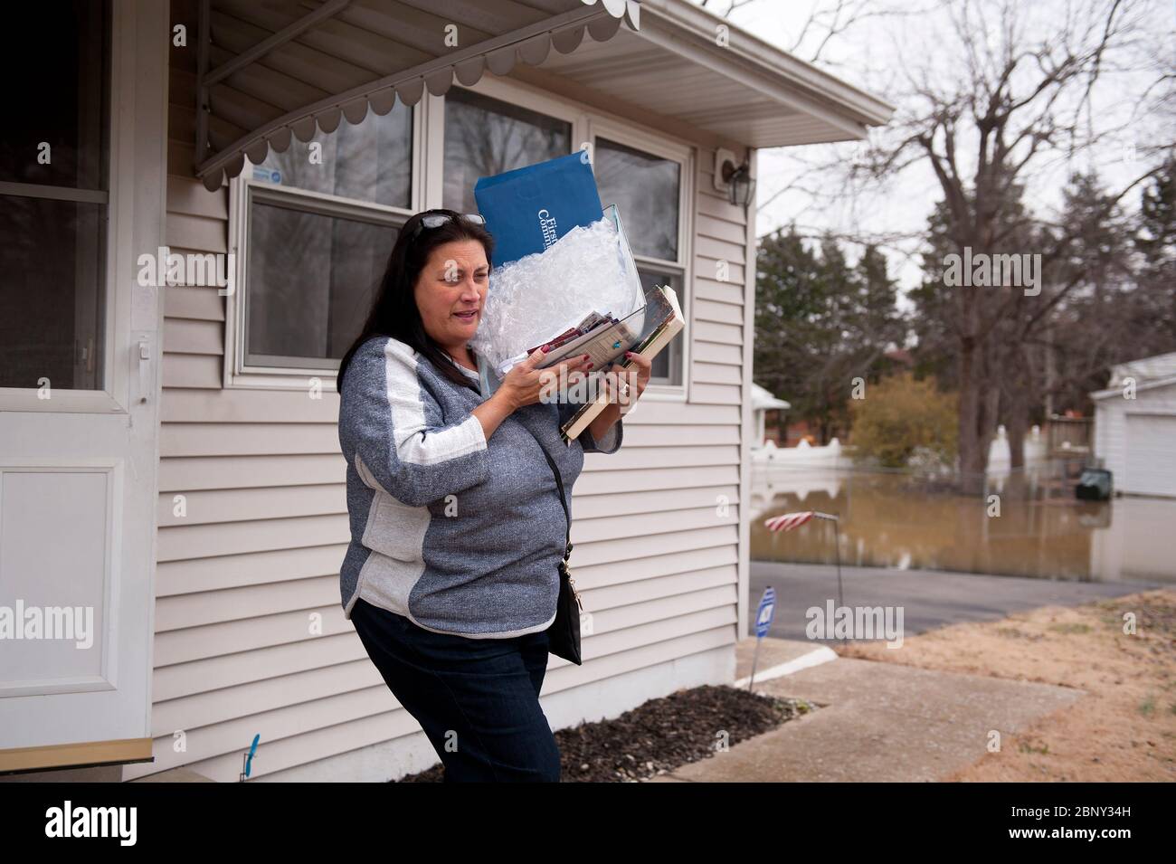 2016 flooding in Arnold, Missouri USA along the Meramec River near St. Louis. Stock Photo