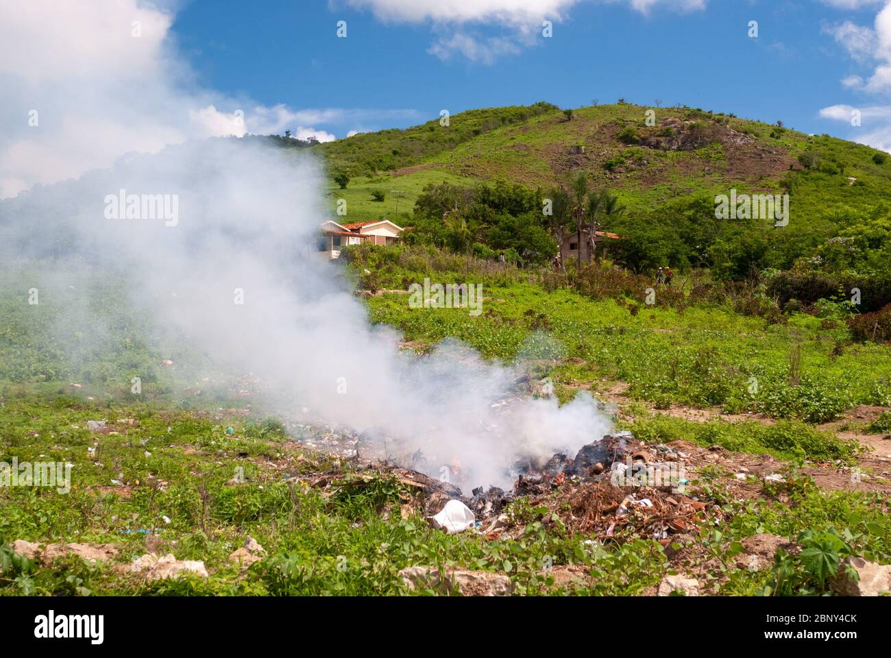Garbage being burned in Riachão do Bacamarte, Paraiba, Brazil Stock