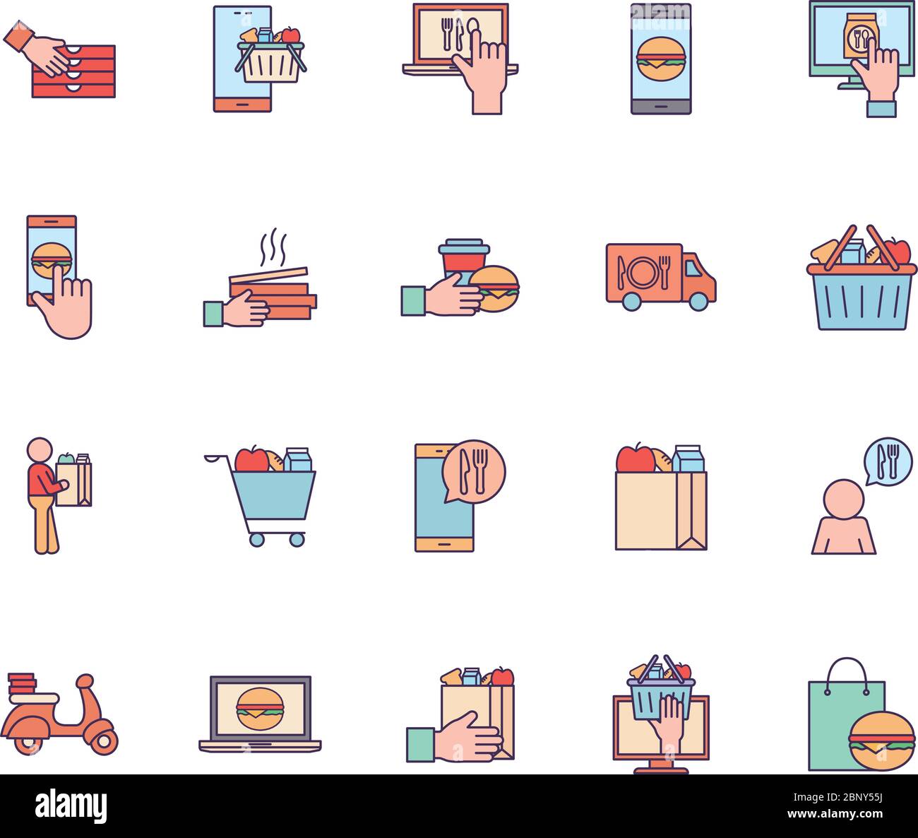 Food delivery line and fill style icon set vector design Stock Vector ...