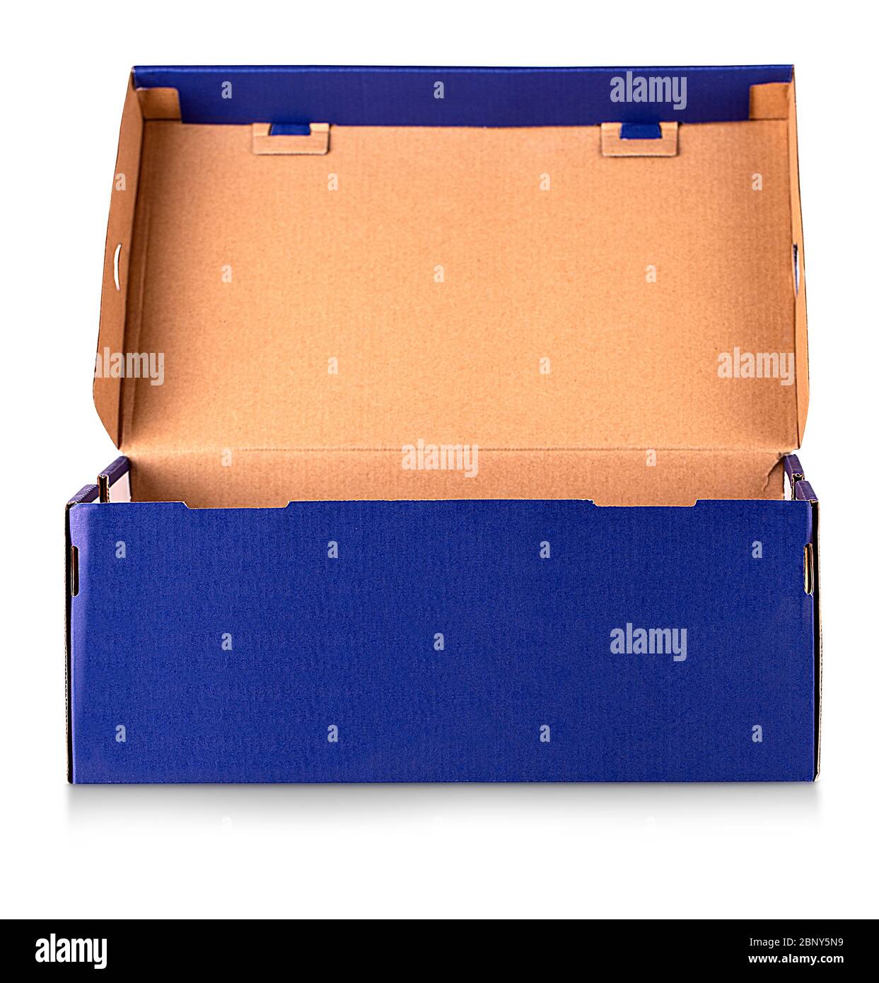 The Blue open shoe box isolated on white background. Clipping path