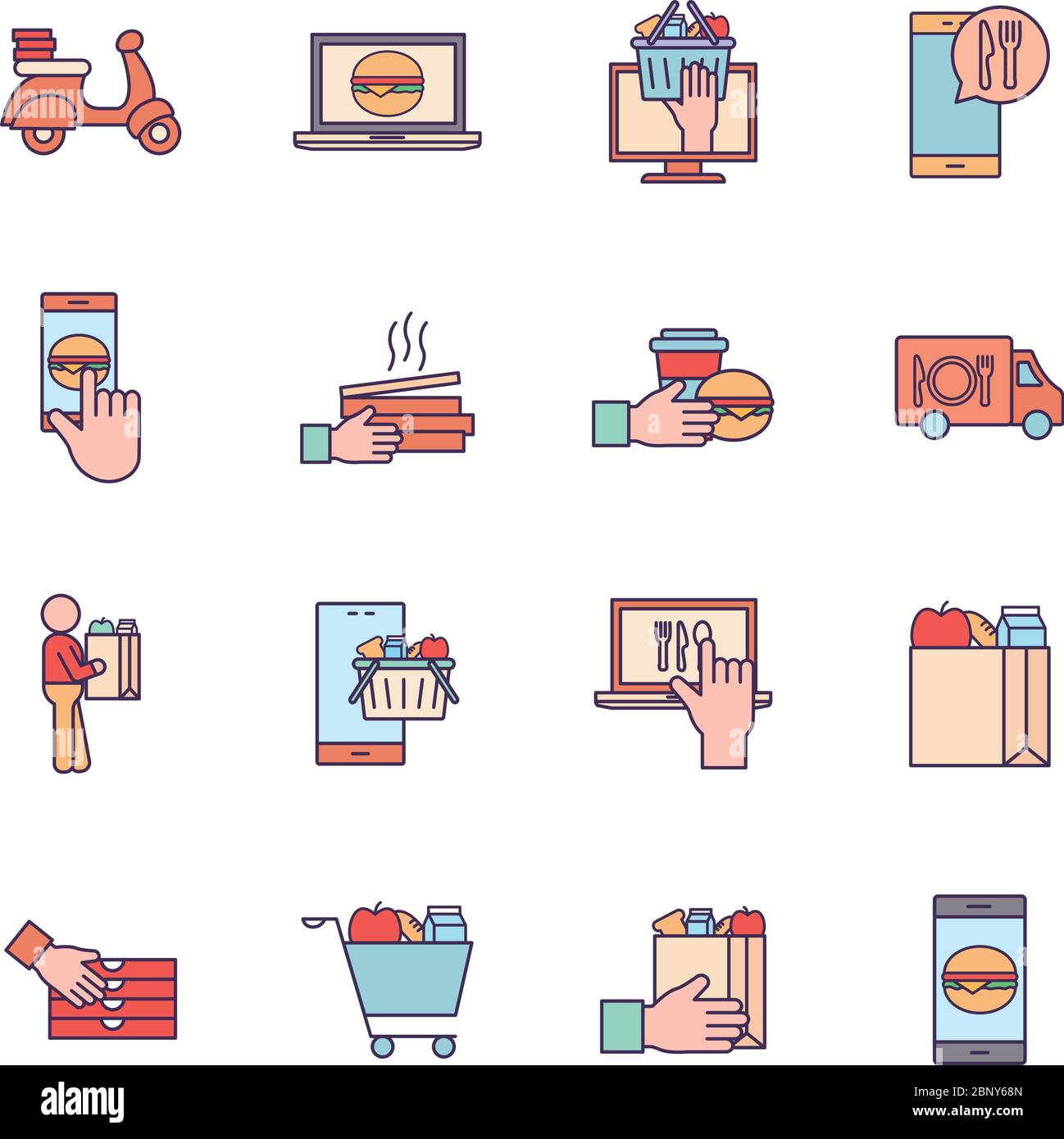 Food delivery line and fill style icon set vector design Stock Vector ...