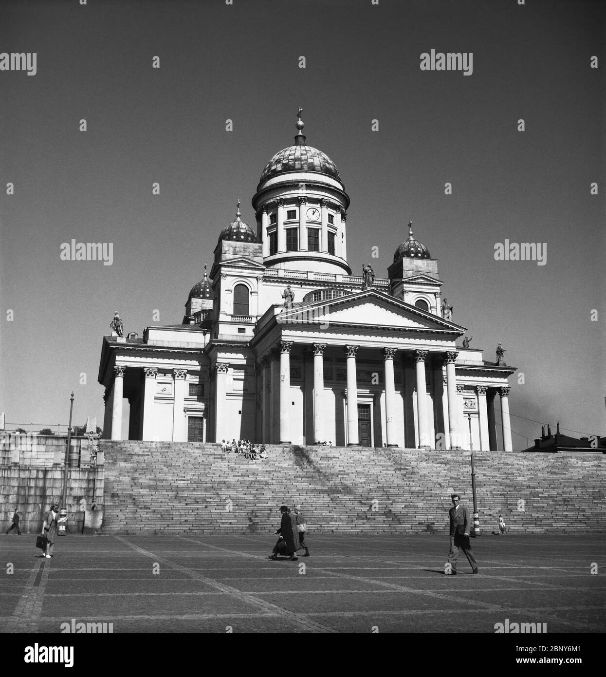 Helsinki Cathedral and Senate Square in August 1947 by Archives of the Finnish Broadcasting Company Yle Stock Photo