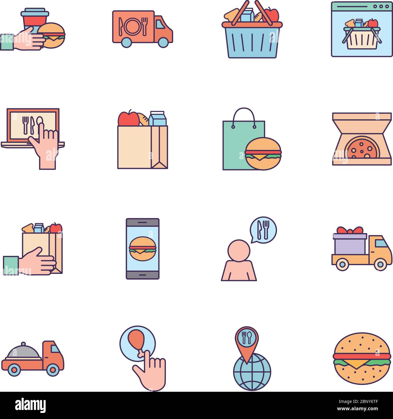 Food delivery line and fill style icon set vector design Stock Vector ...