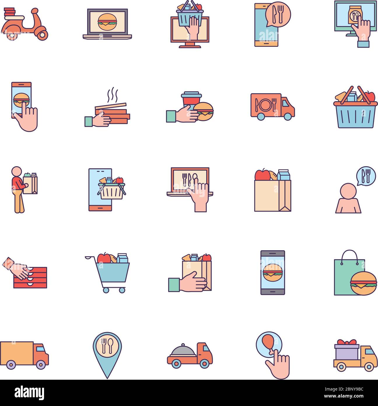 Food delivery line and fill style icon set vector design Stock Vector ...