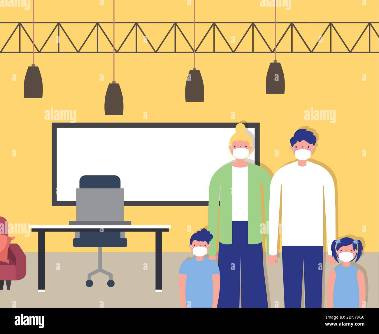parents couple with kids using face masks Stock Vector Image & Art - Alamy