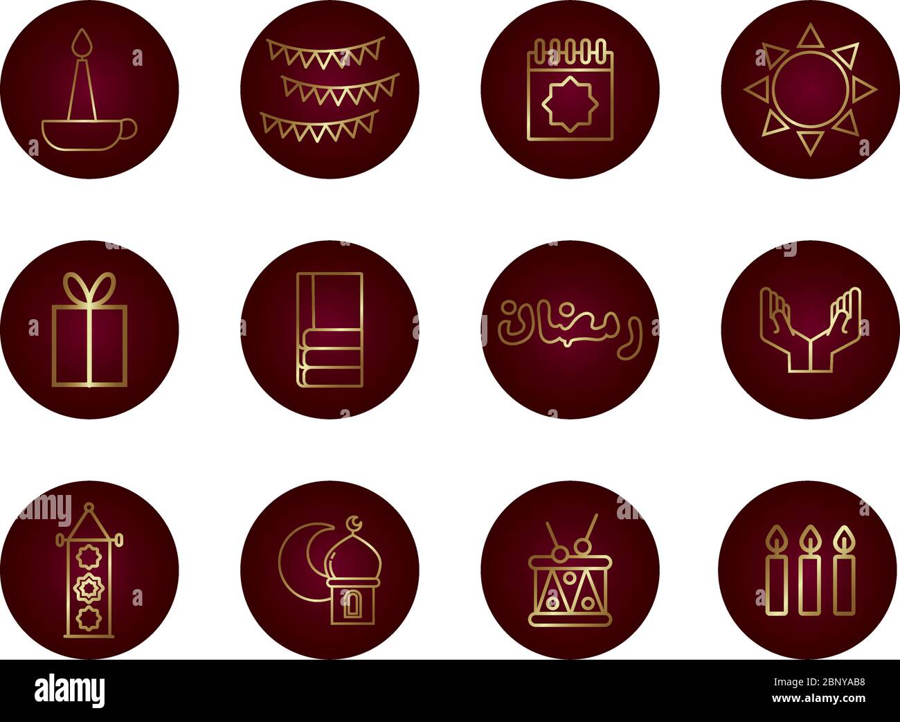 ramadam kareem set block gradient style icons Stock Vector