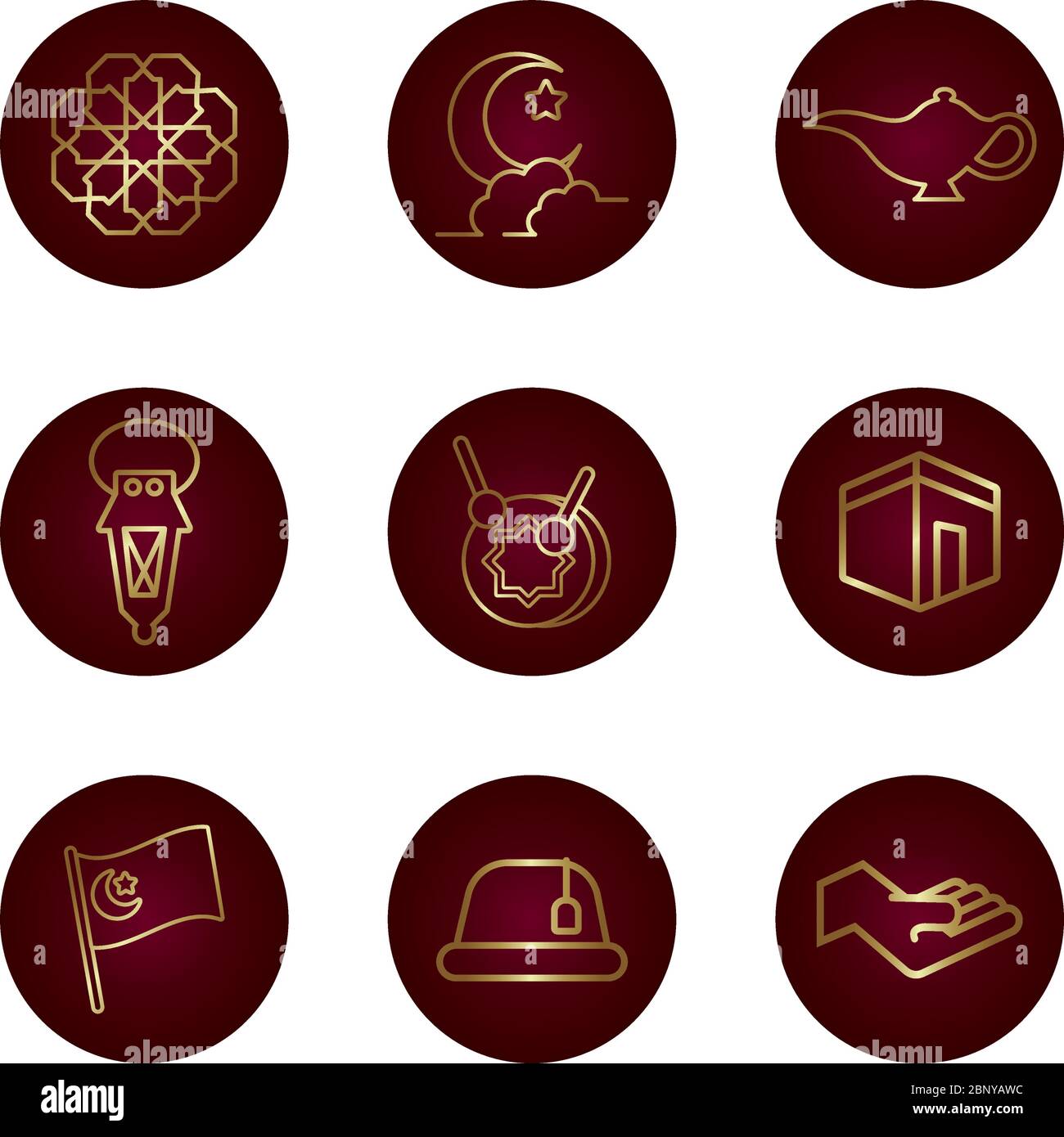 ramadam kareem set block gradient style icons Stock Vector